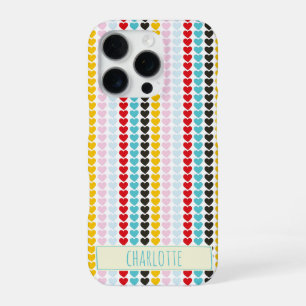 Cute Retro Colourful Hearts Pattern Personalized iPhone 16 Pro Case