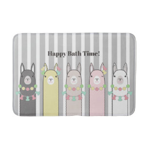 Cute Retro Colourful Llamas Bath Mat