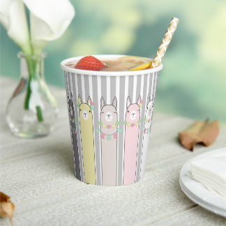 Cute Retro Colourful Llamas Custom Paper Cups