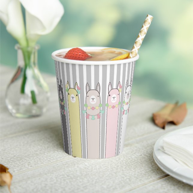 Cute Retro Colourful Llamas Custom Paper Cups (Insitu)