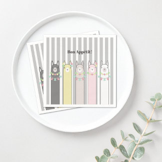 Cute Retro Colourful Llamas Custom Paper Napkin