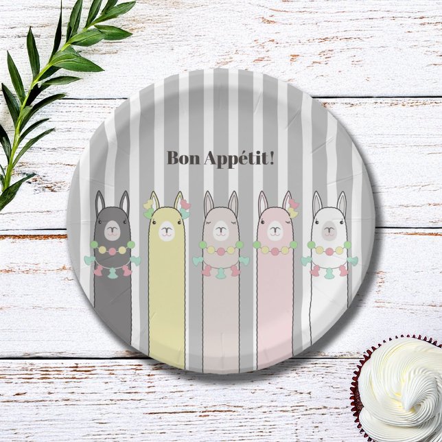 Cute Retro Colourful Llamas Kids Party Paper Plate (Creator Uploaded)