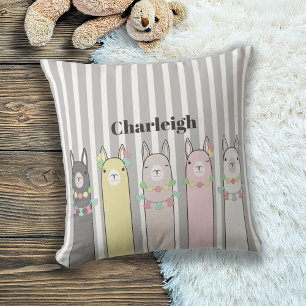 Cute Retro Colourful Llamas Throw Pillow