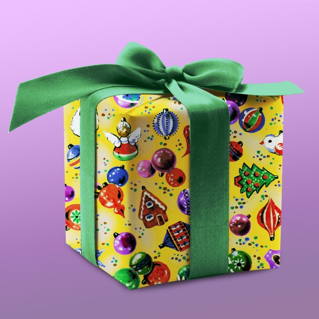Cute retro colourful ornaments Christmas yellow  Wrapping Paper (Creator Uploaded)
