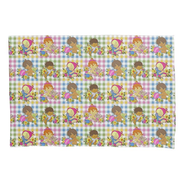 Cute Retro Colourful Patchwork Plaid Baby Shower  Pillowcase (Front)