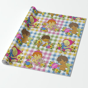 Cute Retro Colourful Plaid Baby Shower Wrapping Paper