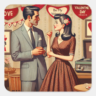Cute Retro Couple Valentine's Day  Square Sticker