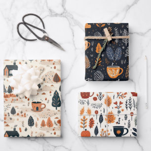 Cute Retro Cozy Fall Pattern Wrapping Paper Sheet