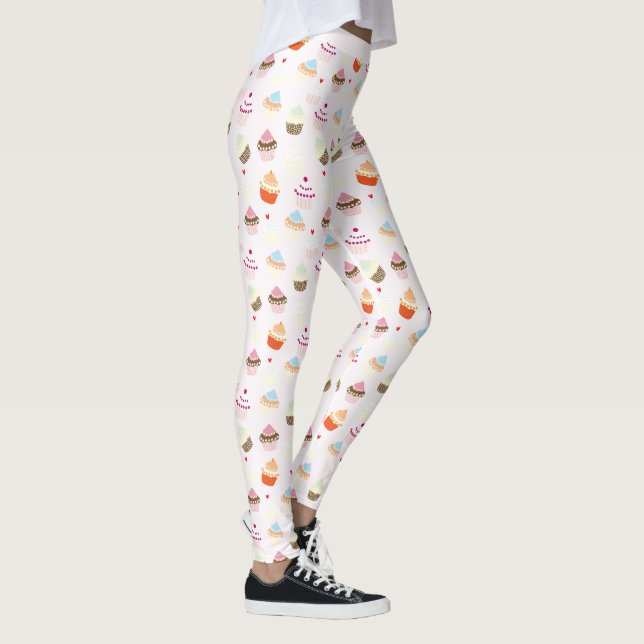 Cute Retro Cupcakes Sweet Dessert Cake Pattern Leggings (Right)