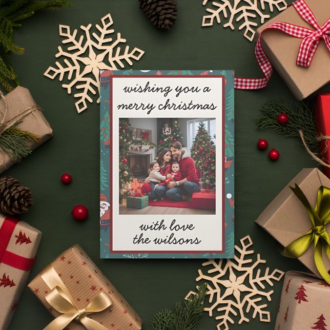 Cute Retro Custom Photo Christmas Holiday Card (Creator Uploaded)