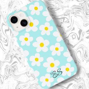 Cute retro daisies on light blue girly floral iPhone 14 case