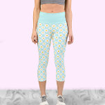 Cute Retro Daisies on Teal Workout leggings<br><div class="desc">These cute retro daisy flowers patterned capri leggings are a fun pattern that are great for yoga class or just for lounging. Featuring a hand drawn retro style daisy on a light teal background.</div>