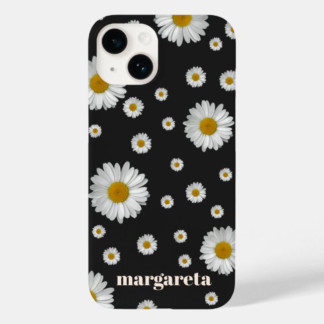 Cute Retro Daisy Flower with Name Black Case-Mate iPhone Case (Back)