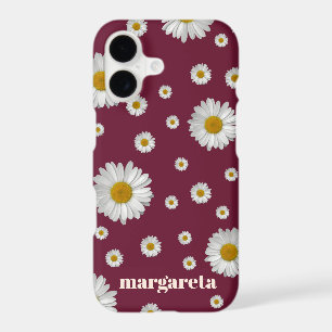Cute Retro Daisy Flower with Name Burgundy