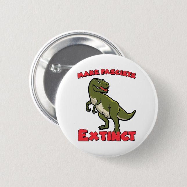 Cute Retro Dinosaur - Make Fascists Extinct 2 Inch Round Button (Front & Back)