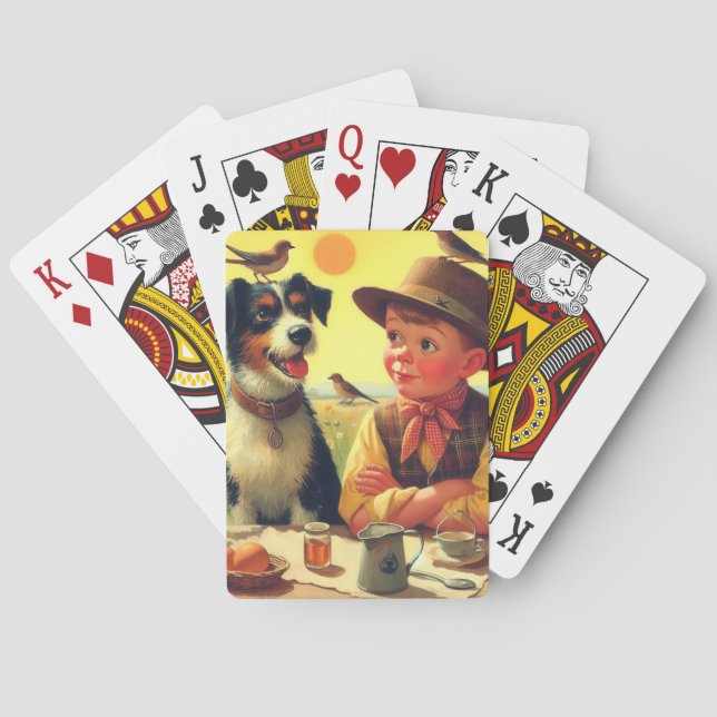Cute Retro Dog and Children Painting Playing Cards (Back)