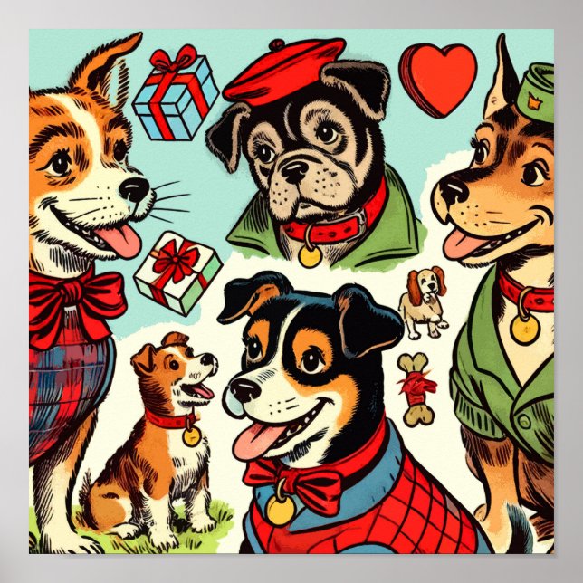 Cute Retro Dogs Comics Poster (Front)