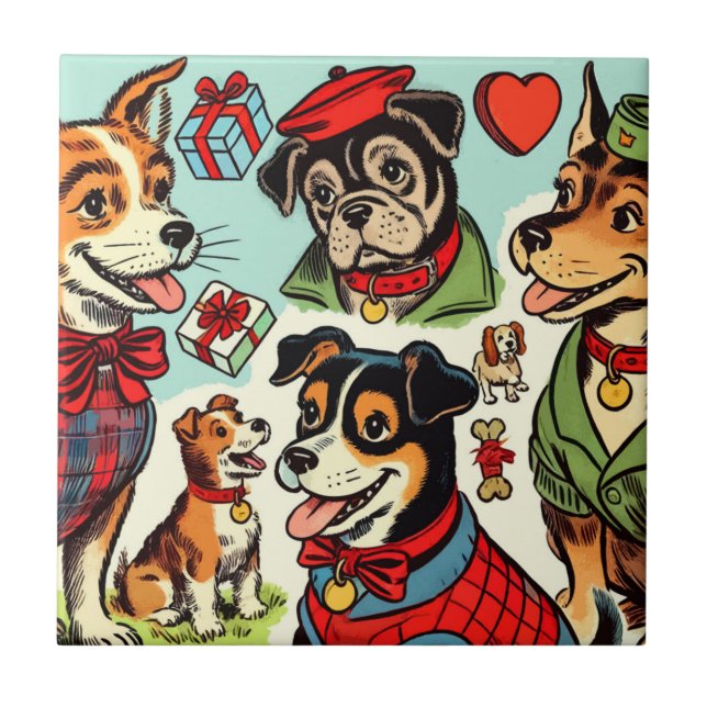 Cute Retro Dogs Comics Tile (Front)