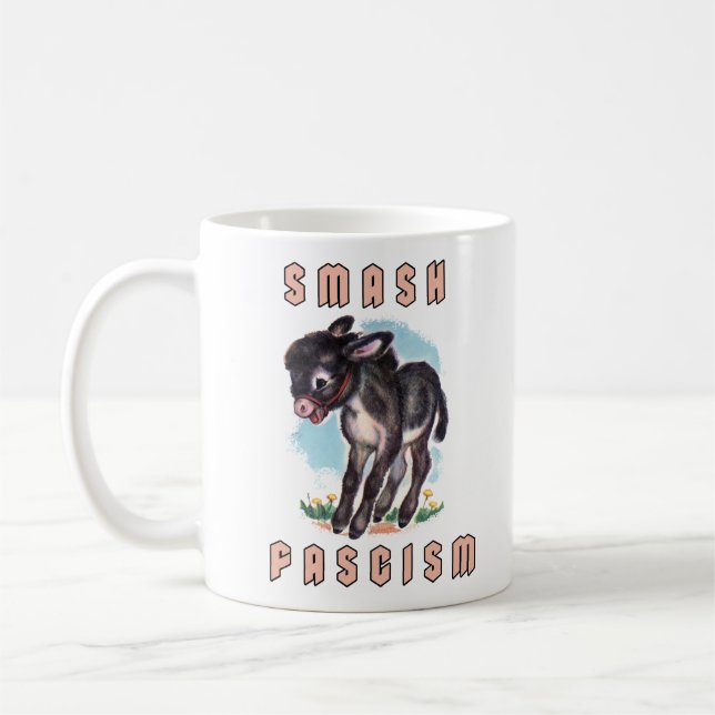 Cute Retro Donkey- Smash Fascism Coffee Mug (Left)