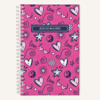 Cute Retro Doodle Heart Star Love Pattern Pink