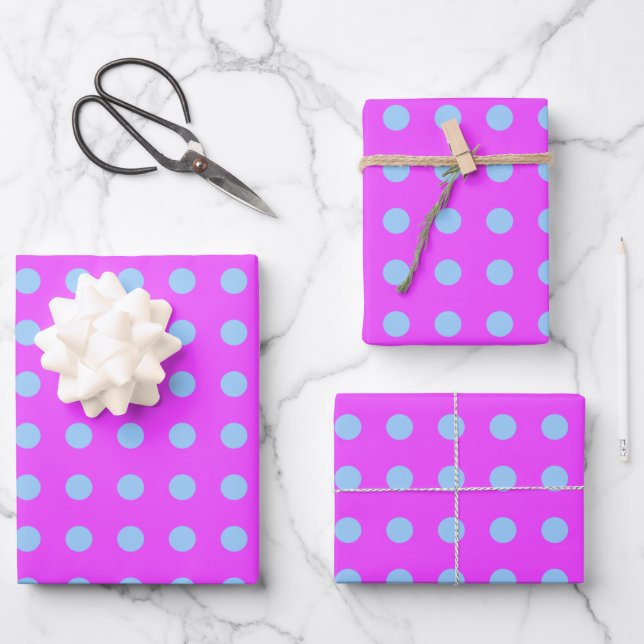Cute Retro Dots Pattern in Purple and Periwinkle Wrapping Paper Sheet (Front)
