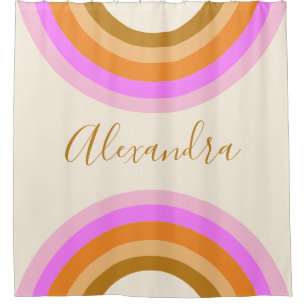 Cute Retro Double Rainbow Personalized Script Pink