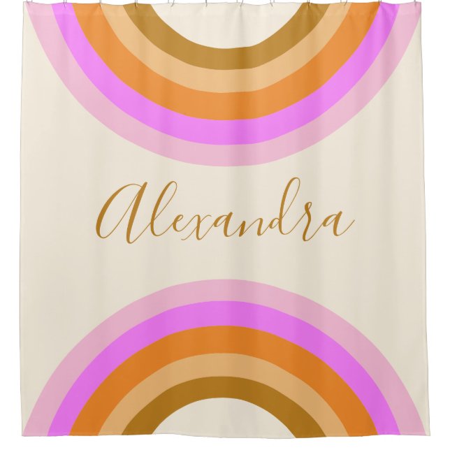 Cute Retro Double Rainbow Personalized Script Pink (Front)