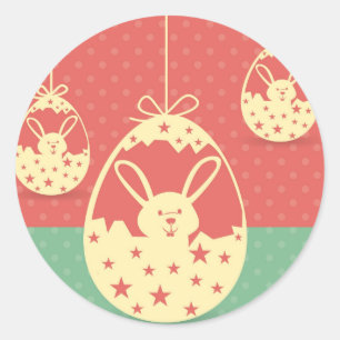 Cute retro Easter bunny and Easter egg Classic Round Sticker