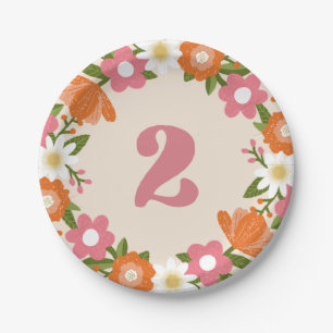 Cute Retro Floral 2   Girls Second Birthday Paper Plate