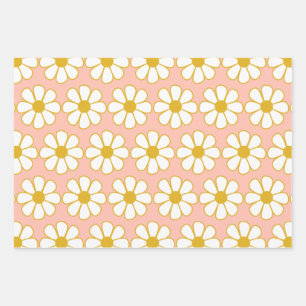 Cute Retro Floral Daisy Pattern Wrapping Paper Sheet