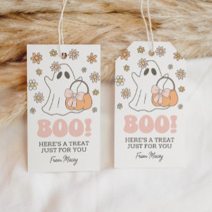 Cute Retro Floral Ghost Halloween Gift Tags
