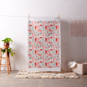 Cute Retro Floral Illustration Valentines Design Fabric