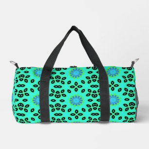 Cute Retro Floral Lime Green Aqua & Blue Duffle Bag