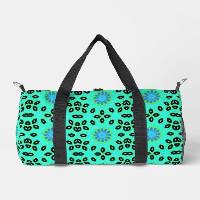 Cute Retro Floral Lime Green Aqua & Blue Duffle Bag (Front)