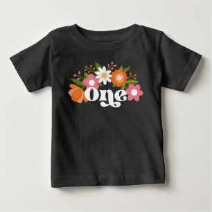 Cute Retro Floral One   Baby's First Birthday  Baby T-Shirt