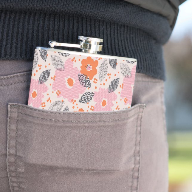 Cute Retro Floral Pattern Hip Flask (In Situ)