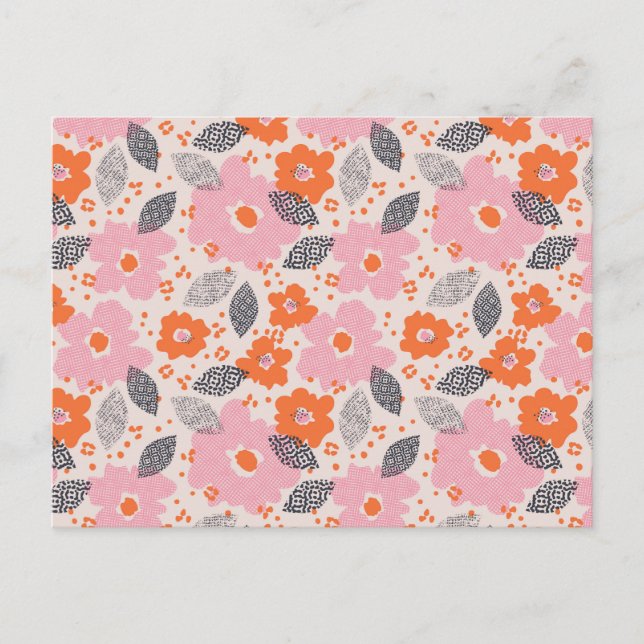 Cute Retro Floral Pattern Holiday Postcard (Front)