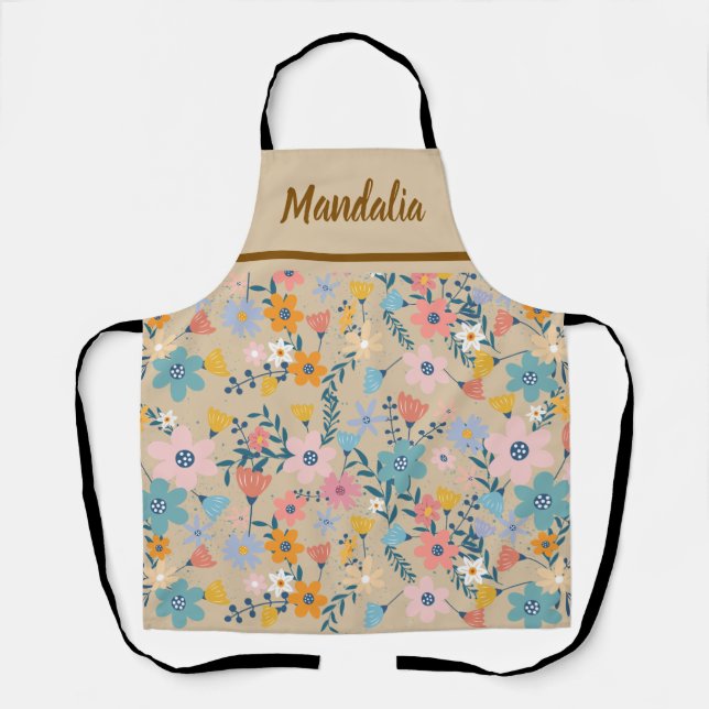 Cute Retro Floral Pattern Kitchen Apron (Front)