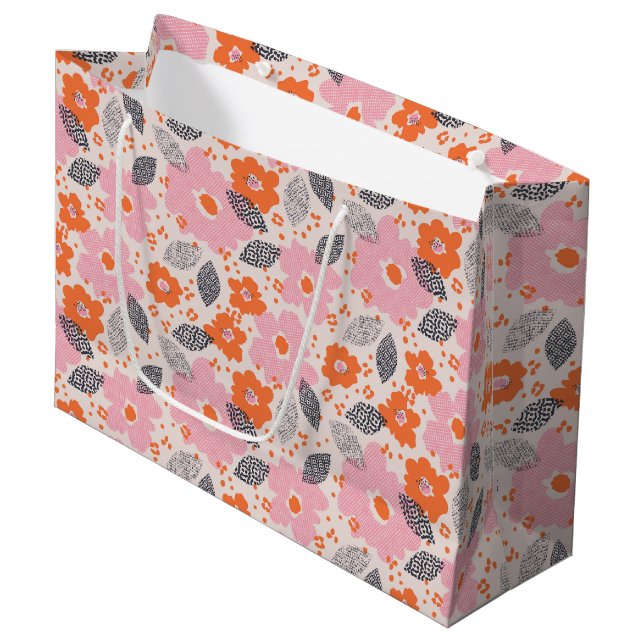 Cute Retro Floral Pattern Large Gift Bag (Front Angled)