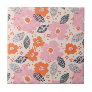 Cute Retro Floral Pattern Tile