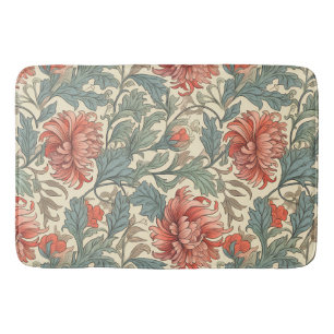 Cute retro floral Pink Blue pattern Colourful Bath Mat
