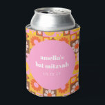 Cute Retro Floral Pink Orange Bat Mitzvah Custom Can Cooler<br><div class="desc">Cute Retro Groovy Floral Pink Orange Bat Mitzvah Custom Can Cooler</div>