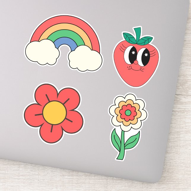 Cute Retro Floral Stylish Rainbow Set of 4  (Creator Uploaded)