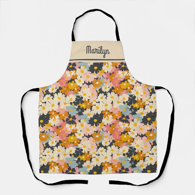 Cute Retro Floral Womens Apron (Front)