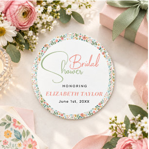 Cute Retro Flower Bridal Shower Classic Round Sticker