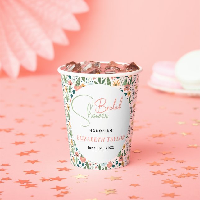 Cute Retro Flower Bridal Shower  Paper Cups (Insitu)