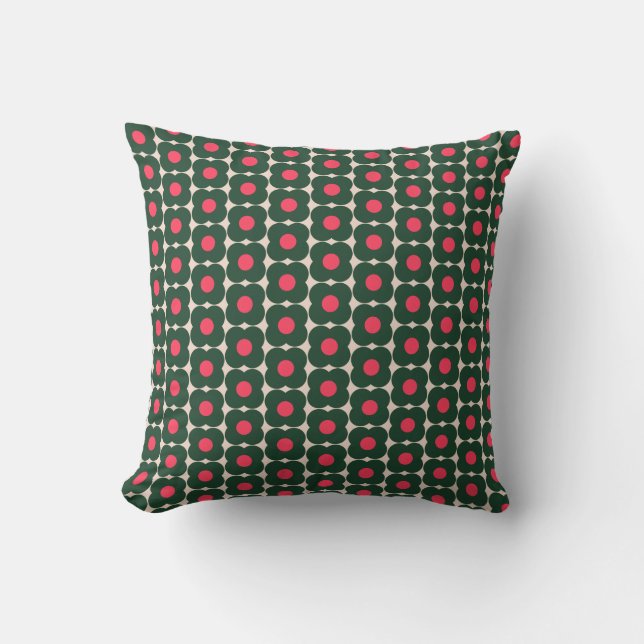 Cute Retro Flower Pattern Christmas Pink Green Throw Pillow (Front)