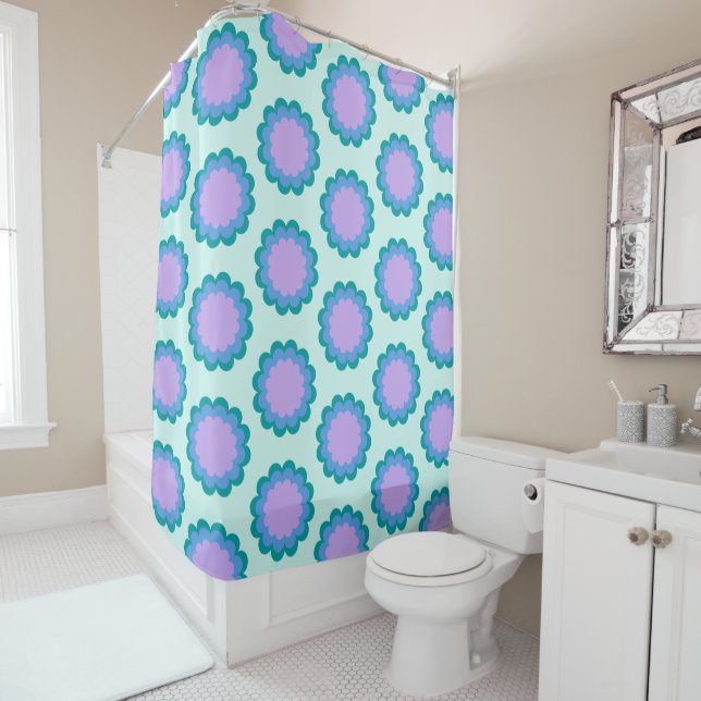 Cute Retro Flower Pattern in Mint and Purple  (In Situ)
