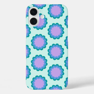 Cute Retro Flower Pattern in Mint and Purple  iPhone 16 Plus Case