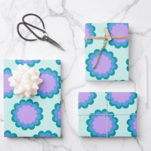 Cute Retro Flower Pattern in Mint and Purple  Wrapping Paper Sheet